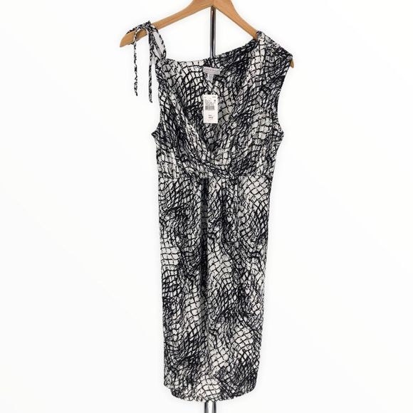 A Pea in the Pod Maternity Black White Animal Print Asymmetrical Strap Dress NWT - Picture 1 of 10